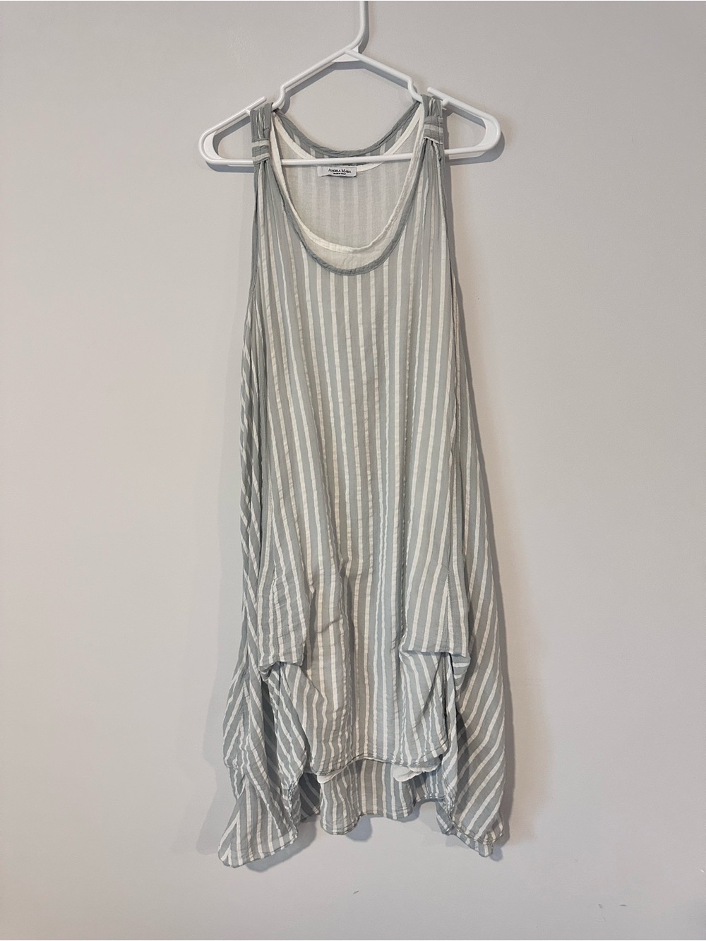 Made in Italy Striped Scoop Neck Midi Dress in Light blue/grey 100% Cotton - Picture 2 of 9